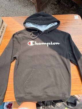 Champion Black Pullover Hoodie with White Logo